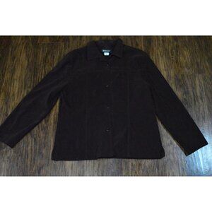 Briggs New York Dark Brown Faux Suede Collared Button Up Jacket Women's Size 12